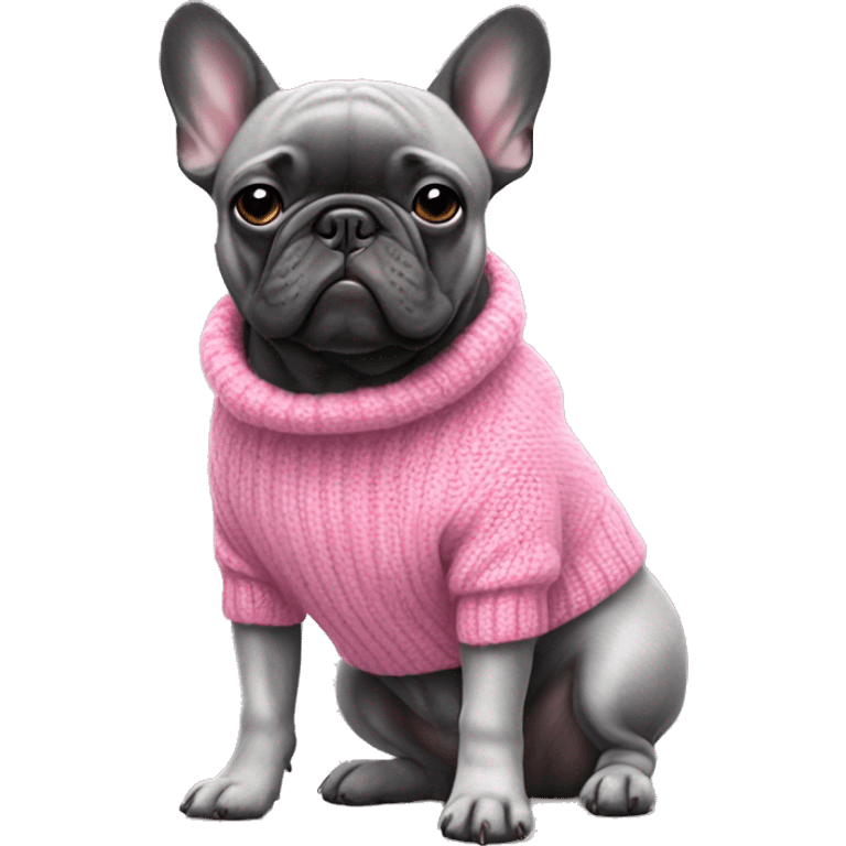 Black and grey french bulldog in pink sweater  emoji