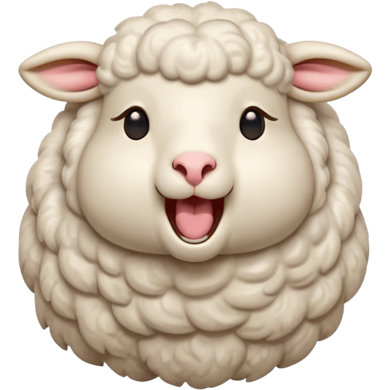 Cinematic Cute Yawning Sheep Portrait Emoji, Head tilted slightly with a dramatic, wide-open yawn, showcasing a soft, downy white fleece with gently drooping ears, round gentle eyes barely open in drowsy contentment, Simplified yet irresistibly adorable features, highly detailed, glowing with a soft, cozy glow, high shine, relaxed yet expressive, stylized with a touch of whimsical charm, bright and endearing, soft glowing outline, capturing the essence of a sleepy yet affectionate sheep, so drowsy it feels like it could stretch out of the screen and curl up for a nap! emoji