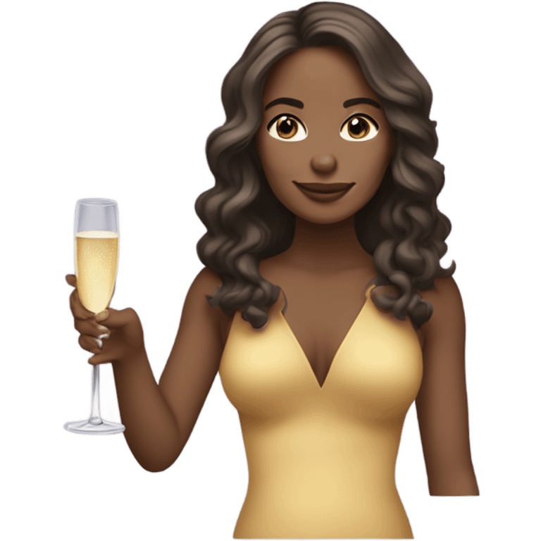 “Create an emoji of a woman with medium-toned skin, long wavy hair, holding a glass of champagne.” emoji