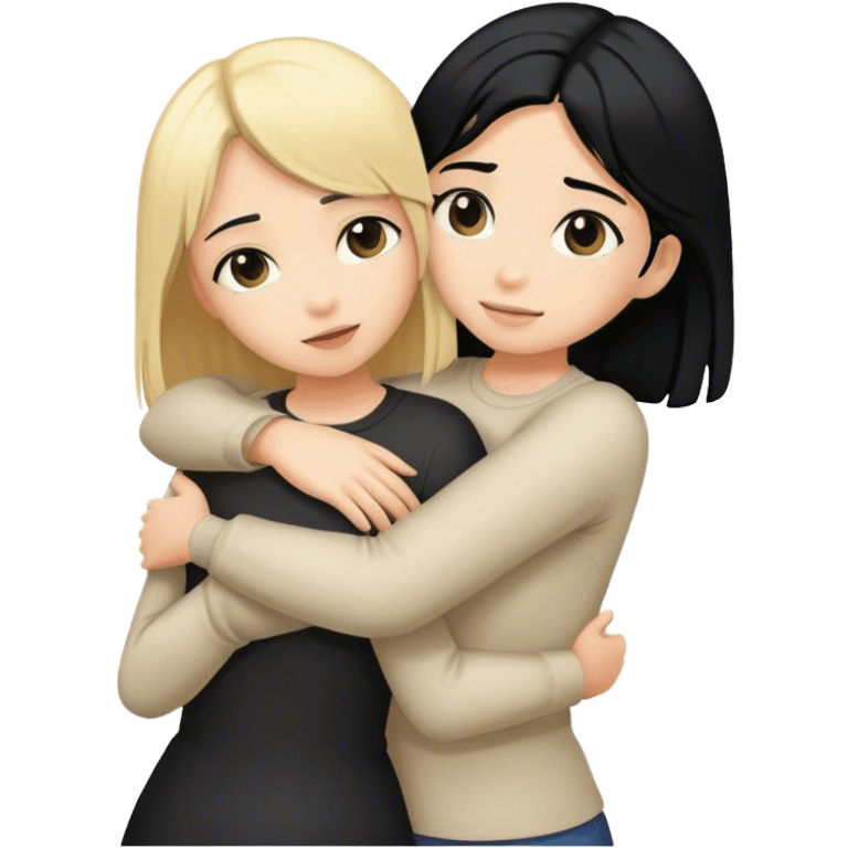 Blonde girl hug black hair girl emoji