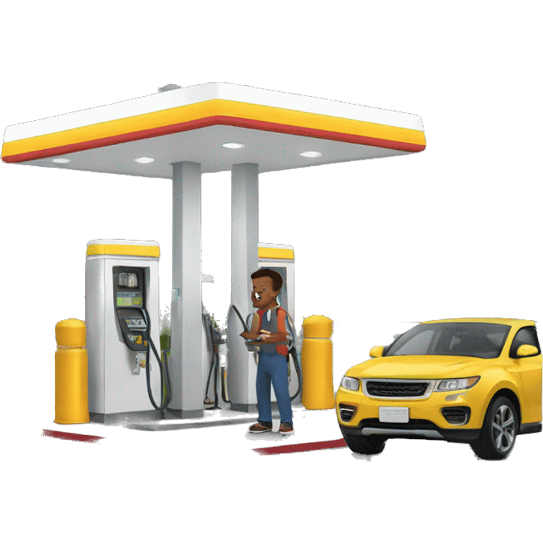 man is filling up car at gas station emoji