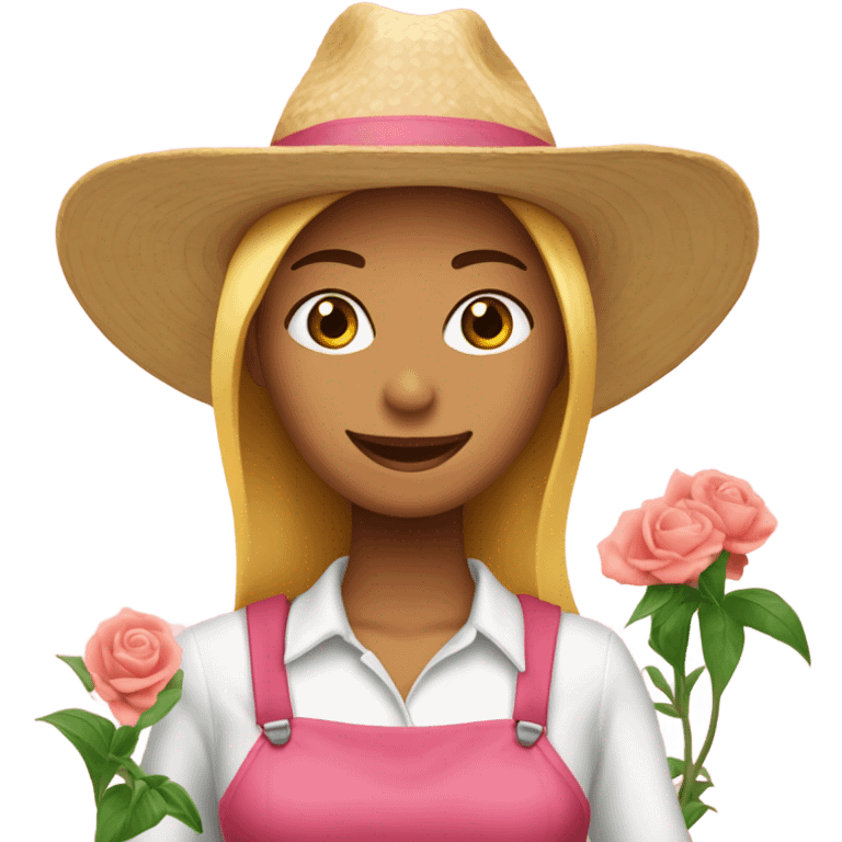 Una chica con un overol rosa y un sombrero de jardinera blanco emoji