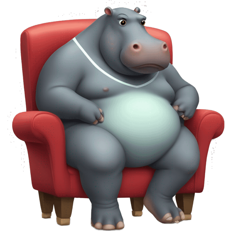 fat hippo as soccer player sit on chair emoji