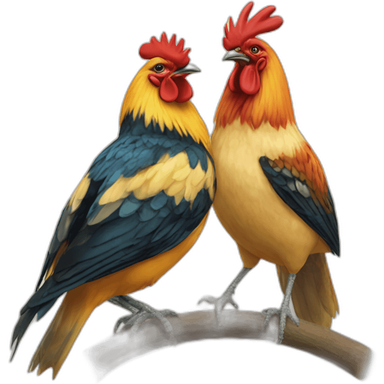 Two Tit birds and rooster emoji