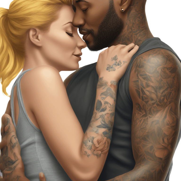 intimate moment between lovers, photo Realistic Couple with tattoos  emoji