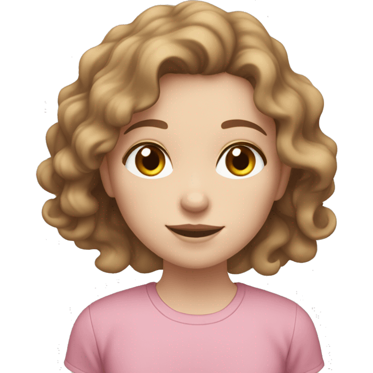 Pale white girl with brown wavy hair, freckles, brown eyes and a pink shirt.  emoji