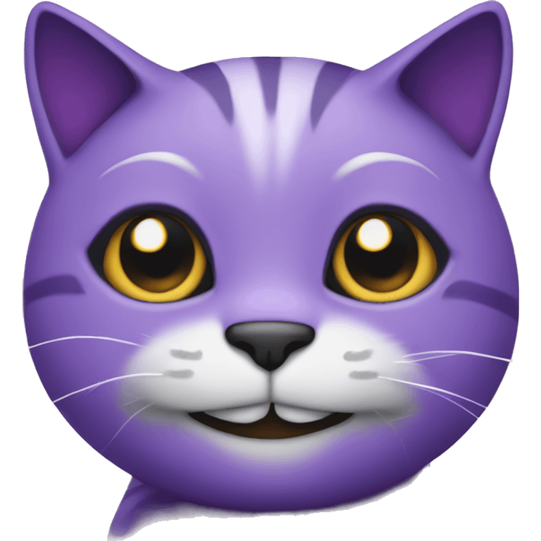 Purple cat with a big smile and with a black iris and  and with a white pupil emoji