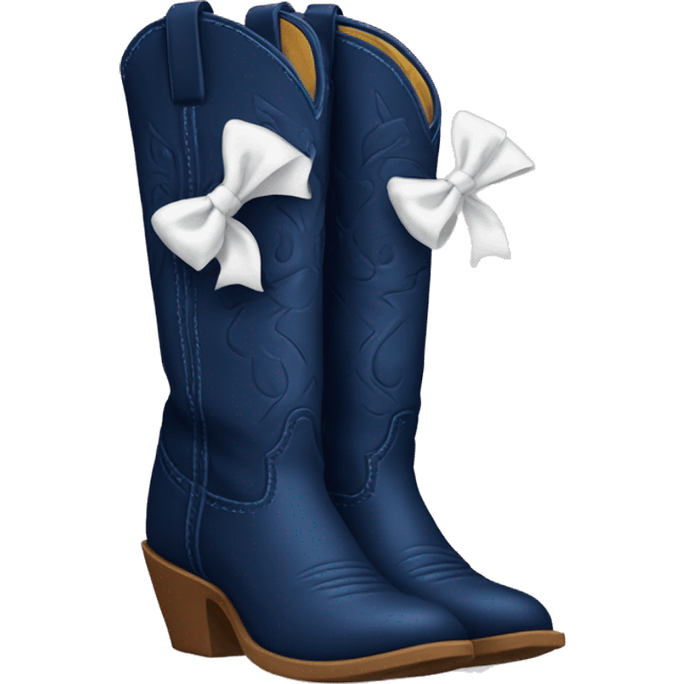 Pair of tall navy blue cowboy boots and two little white bows emoji