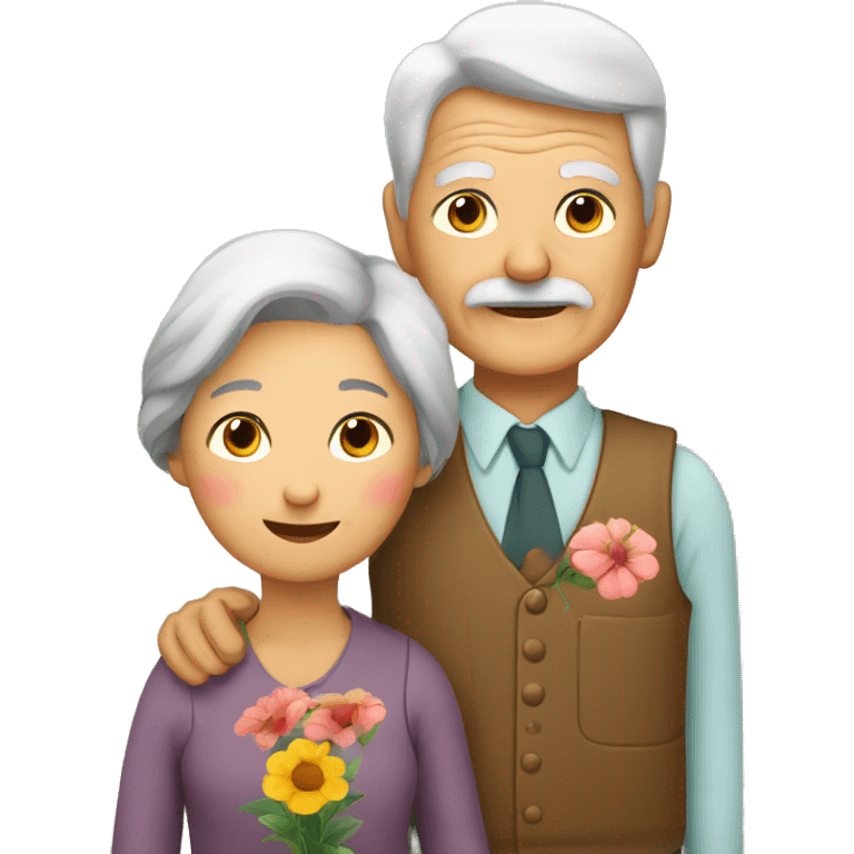 grandmother and grandfather with flower plants emoji