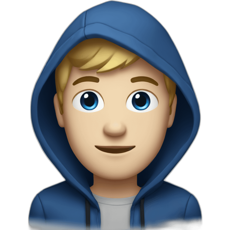 White young Adult Developer with a dark blue hood behind his computer and focus on his code  emoji