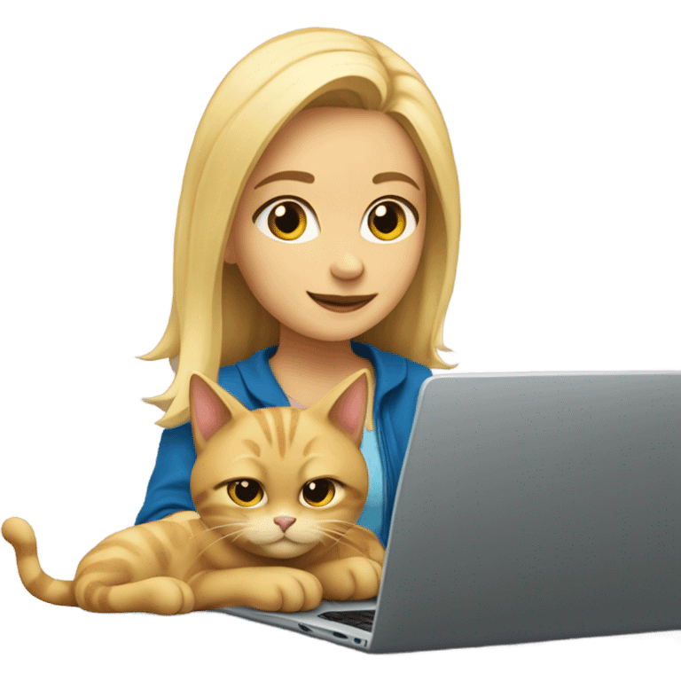 Blonde girl with cat and a laptop emoji