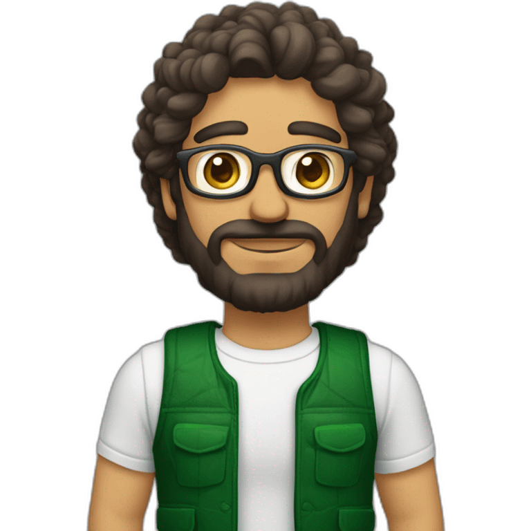 Hombre cabello castaño, lentes de visión,barba tipo candado,ojos verdes emoji