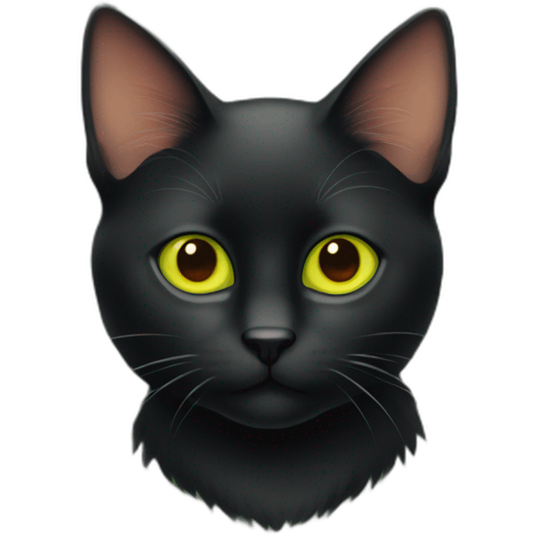 Black cat with orange spots on the body, yellow eyes and green pupils emoji