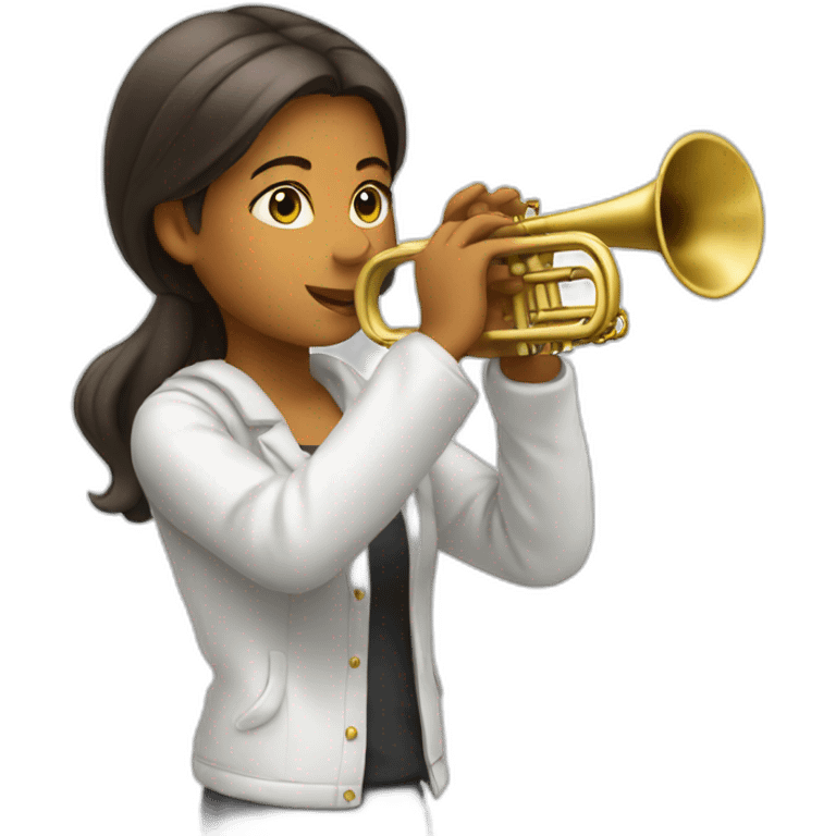 A girl playing white trumpet emoji