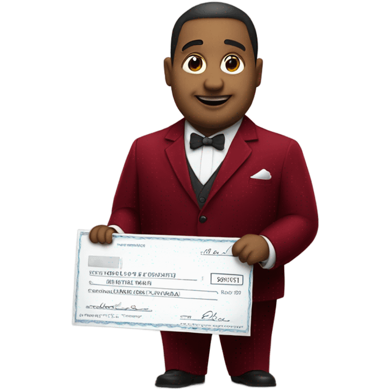 fat guy in dark red velvet suit holding cheque emoji