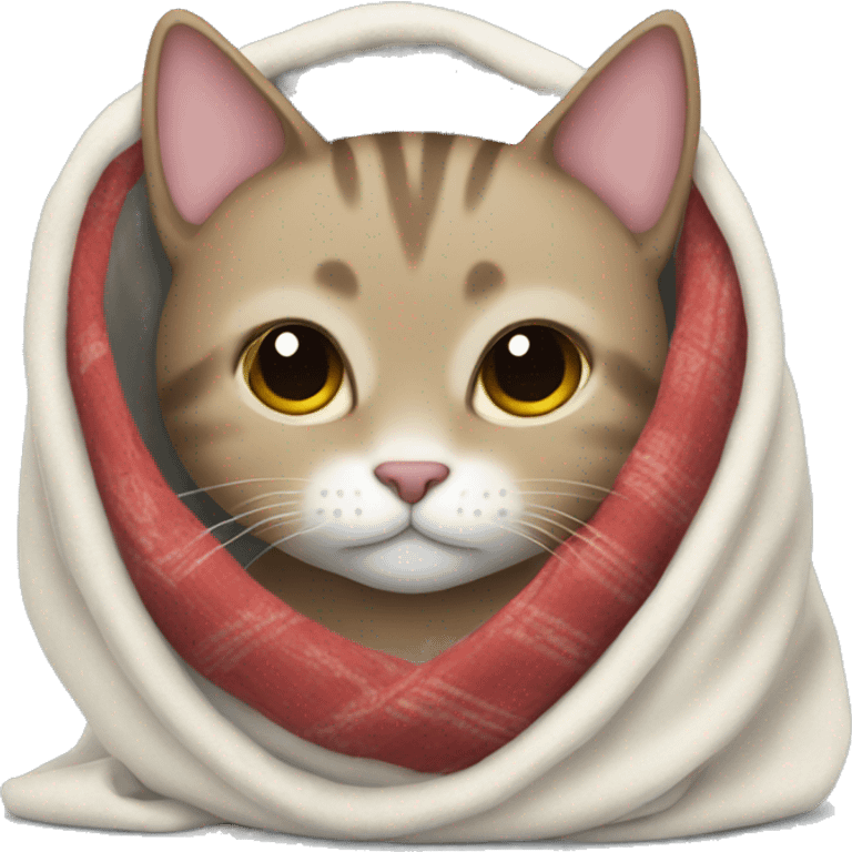 cat with a cozy blanket around it emoji