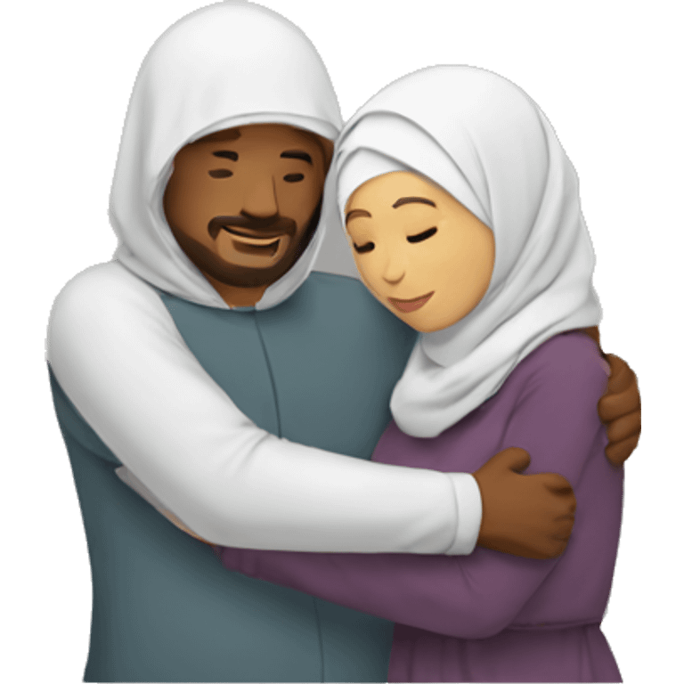 Man hugging womanwith hijab emoji