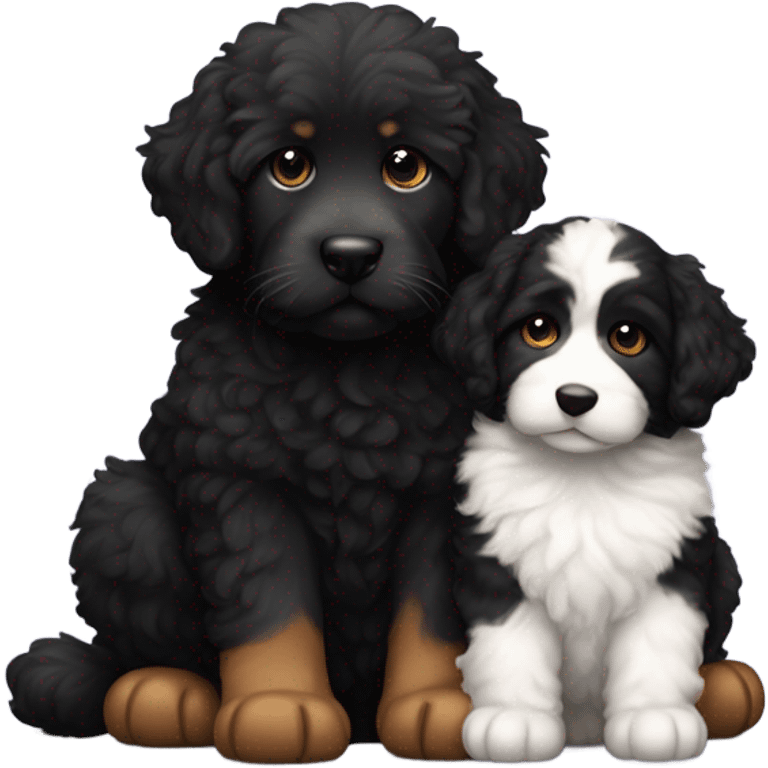 All Black cat with bernedoodle puppy emoji