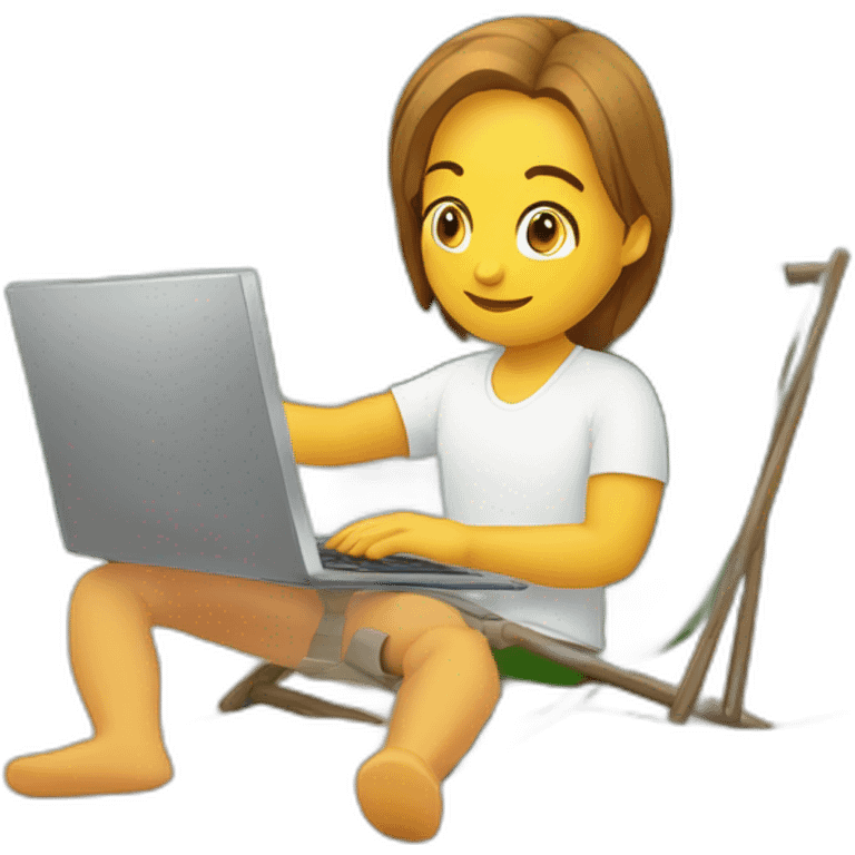 joven usando la computadora en la playa emoji