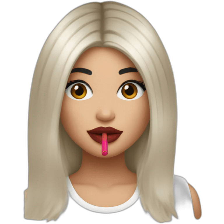 Kylie Jenner holding her small lipstick emoji