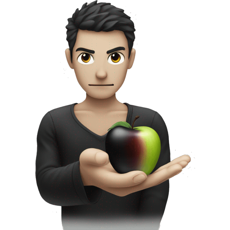 Evil skinny and pale Hand holding a black apple emoji