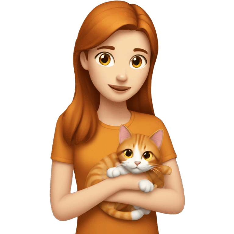 Brunette girl petting a ginger cat emoji