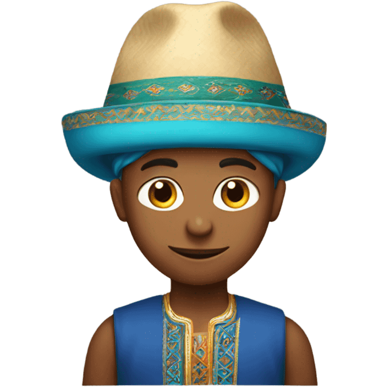 A boy with a Turkmen hat on his head emoji