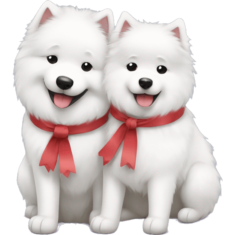 Samoyed hugging another Samoyed with bow  emoji