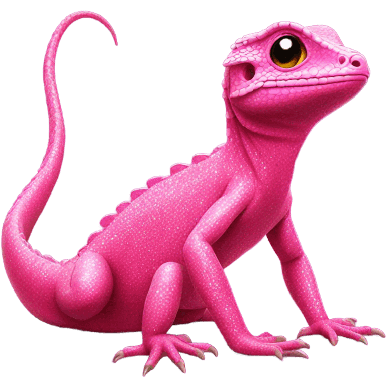 Hot pink lizard with glitter sitting  emoji