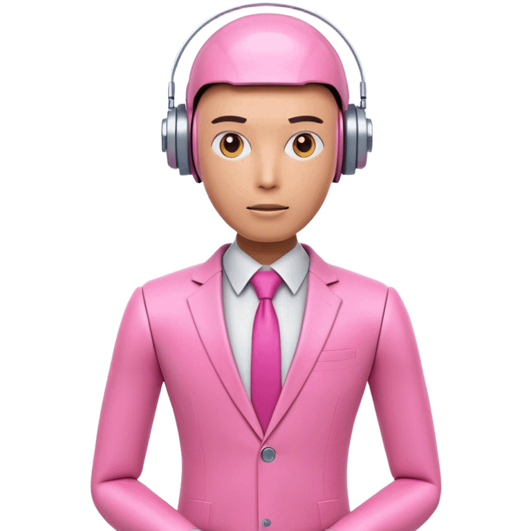 human-looking 3d robot office worker in intensive pink color suit emoji