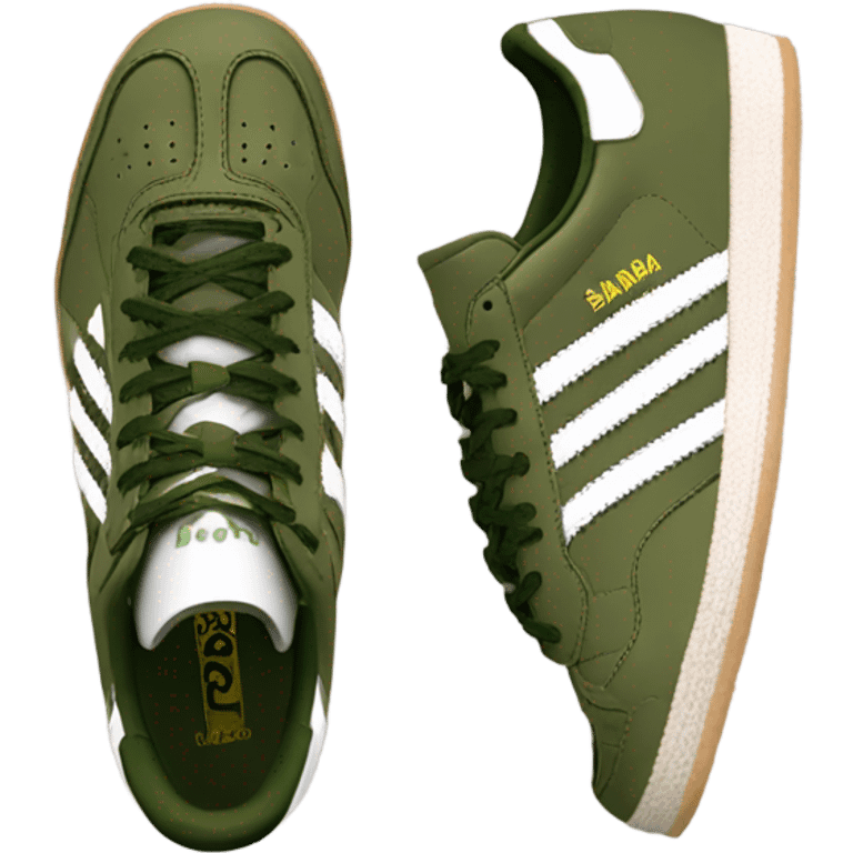 two khaki green adidas samba emoji