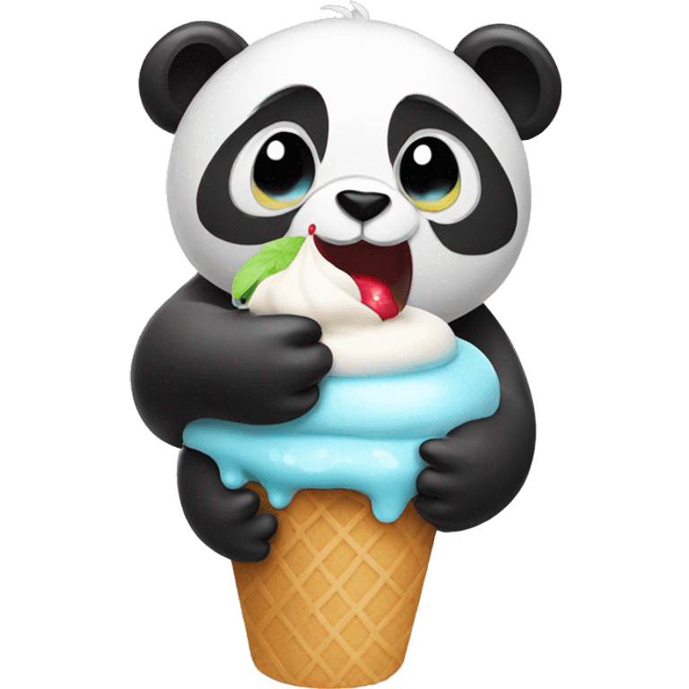 Panda eating black ice cream emoji