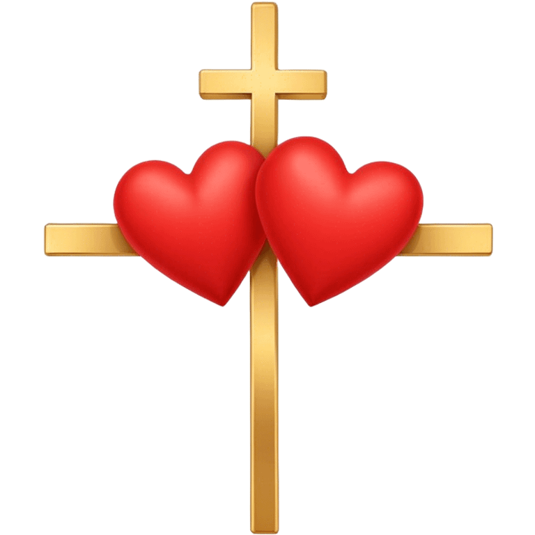 Two red  hearts connected by one simple gold cross  emoji