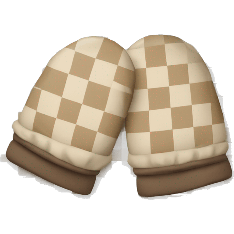 pair of checkered beige and white winter mits emoji