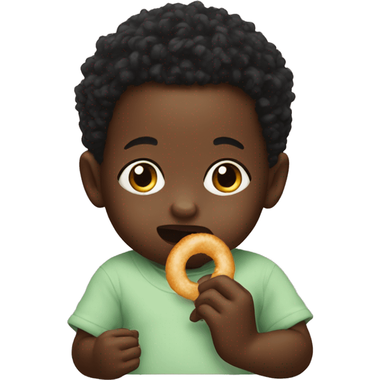 A black baby eating a onion ring emoji