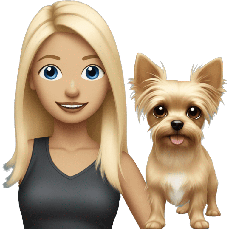 blonde hair blue eyed girl walking her chihuahua and yorkie emoji