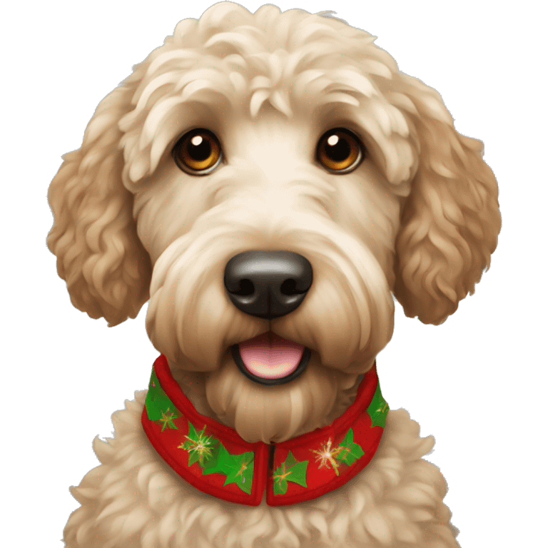 Labradoodle in a Christmas jacket emoji