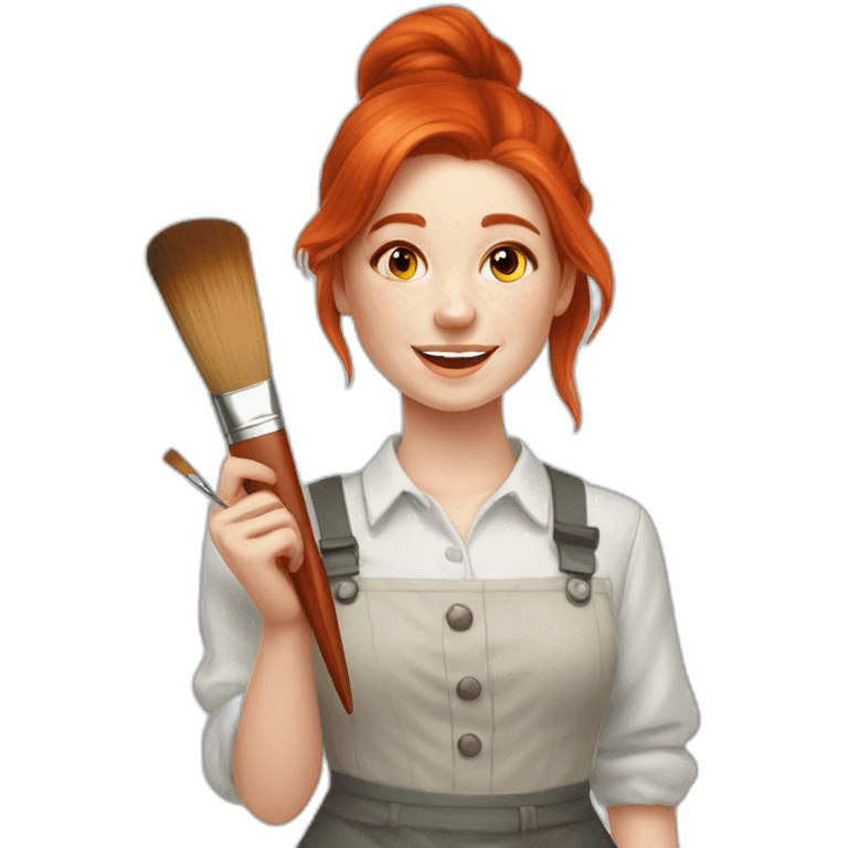 Redhead girl Artist painter with brush, on white background emoji