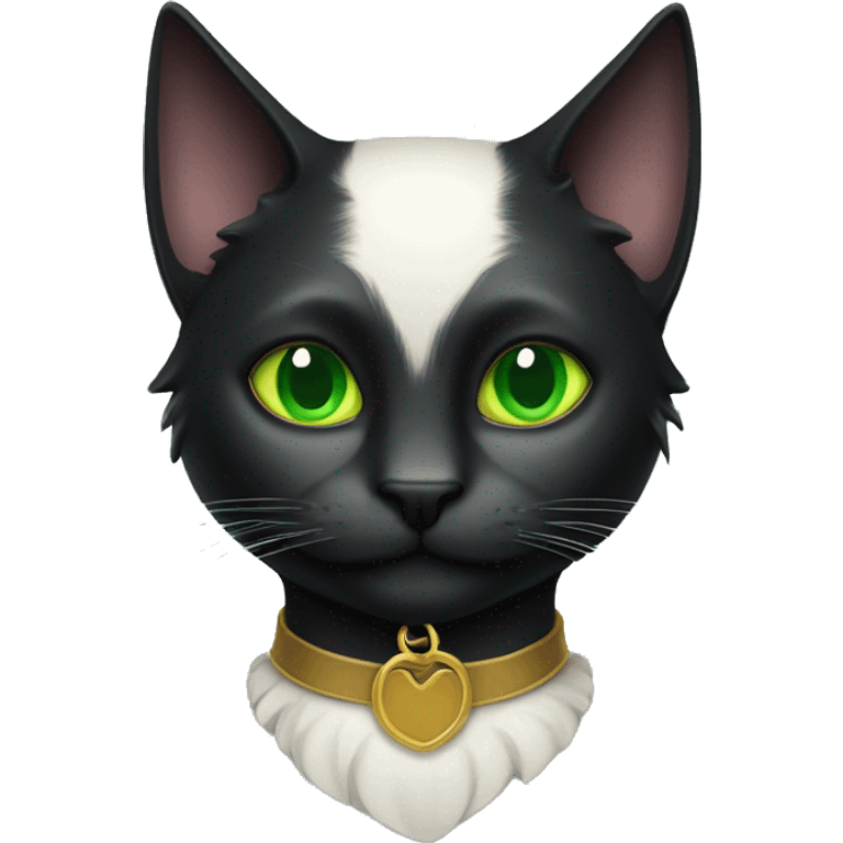 Black cat , green eyes with jester collar on neck  emoji