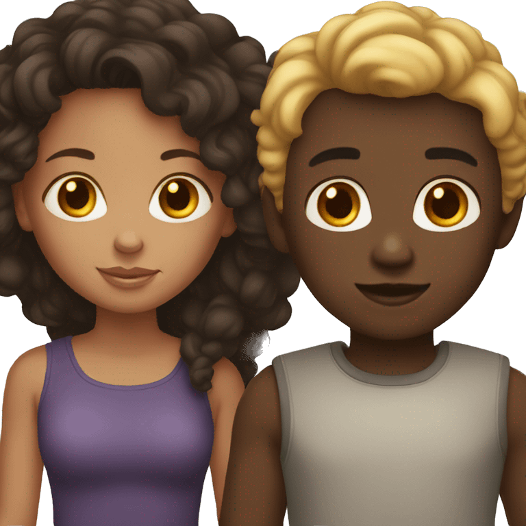 dark skin girl and light skin boy emoji