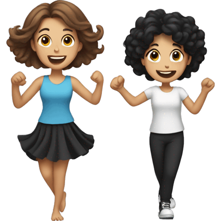 Girl with brown wavy hair dancing with Mum with black hair emoji