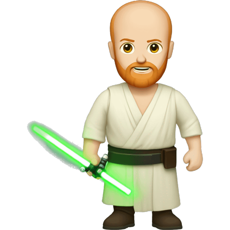 Full body Star Wars bald ginger bearded chubby man holding green light saber emoji