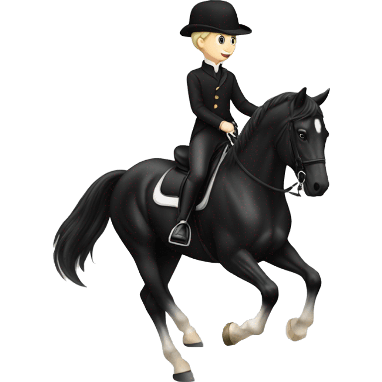 Boy riding black dressage horse emoji