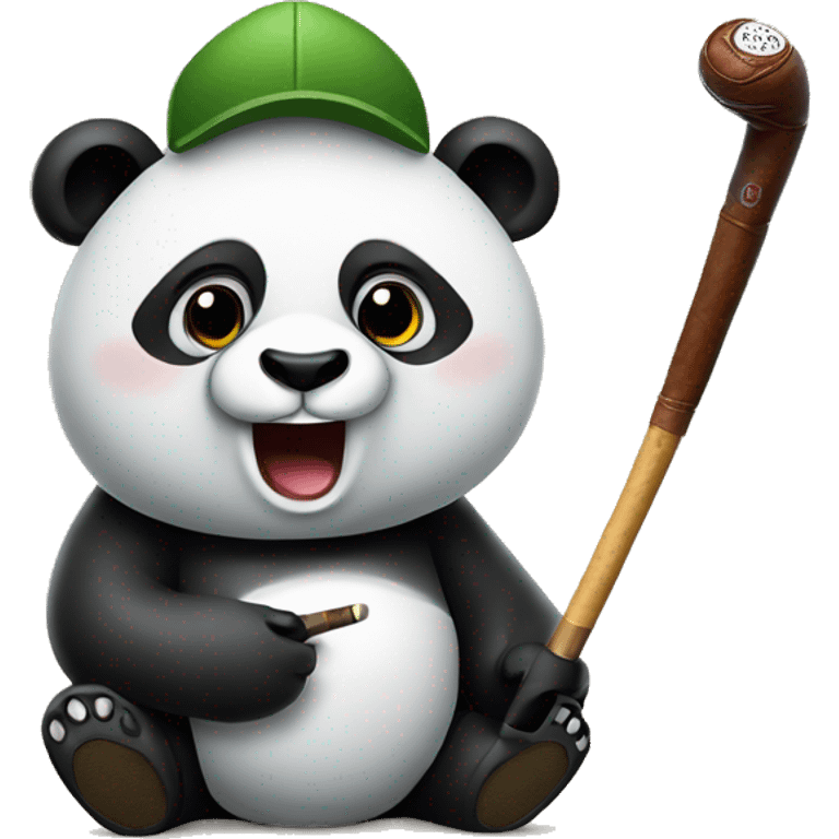 Panda smoking a cigar holding a golf club emoji