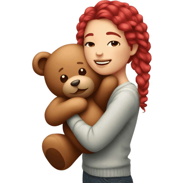 girl with cherry hair hugging a big teddy bear emoji