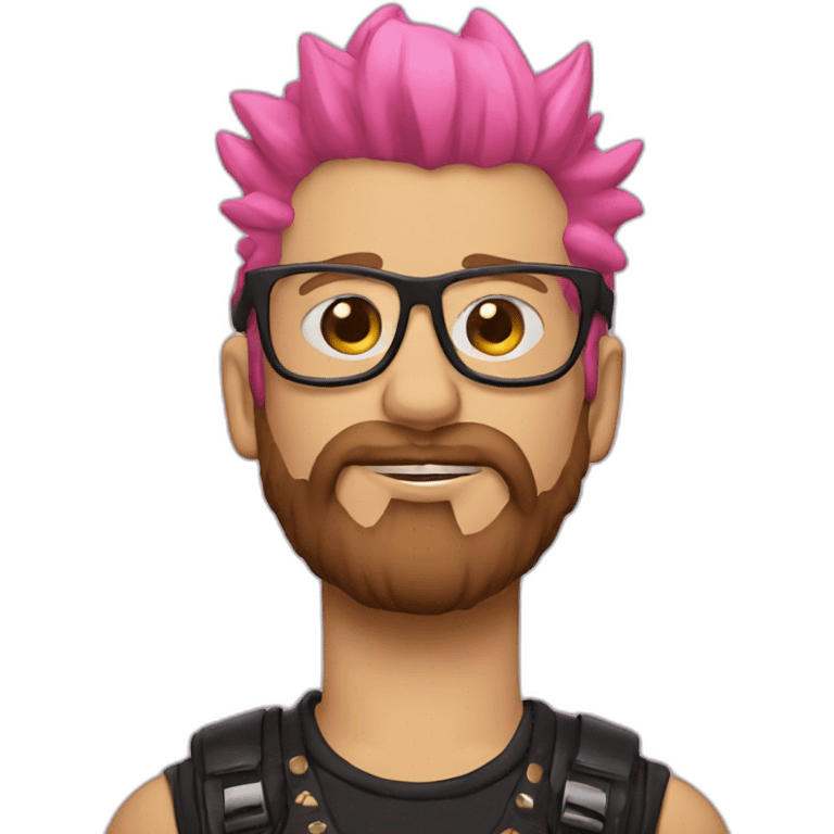 white punk, brown beard, pink mohawk, thick glasses emoji