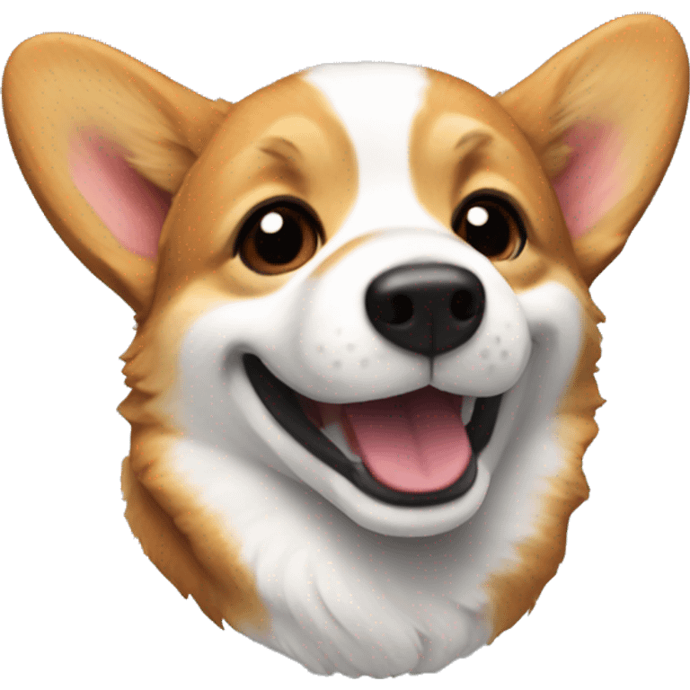 create a corgi with red-black fur smiling  emoji