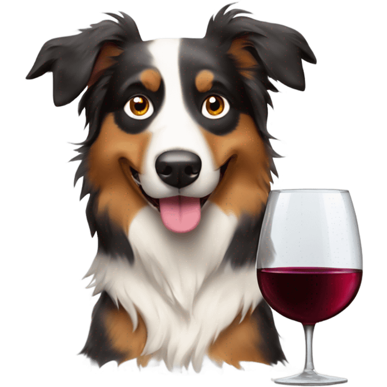 Australian shepherd dog with glass of wine emoji