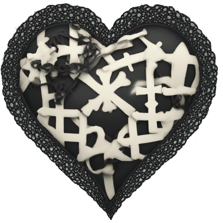 Lacey black heart with cybersigilism and crosses emoji