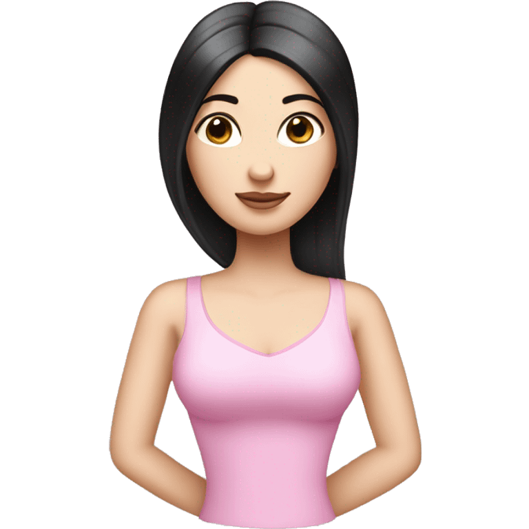 Pink Pilates princess with black straight hair and pale skin emoji